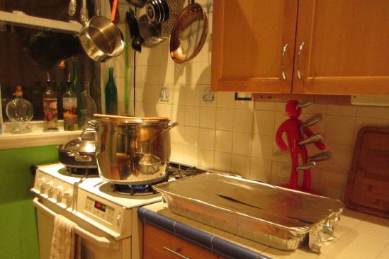 Cooking Sunday dinner for the volunteers working at the Shore. Today, I heard a rumor that to fully restore the Shore towns may take seven years.