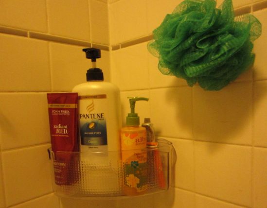 We bought these little suction cup balconies for the shower and they are smart, but our housemate complains when I chant, "Evita! Evita!" at my haircare products.