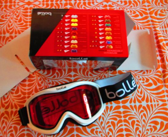 New goggles! We went looking for insulating waffle shirts and found goggles for riding bicycles in cool weather. They feel great and I wanted those! Did you know that if you hand people money, you can leave stores with stuff?